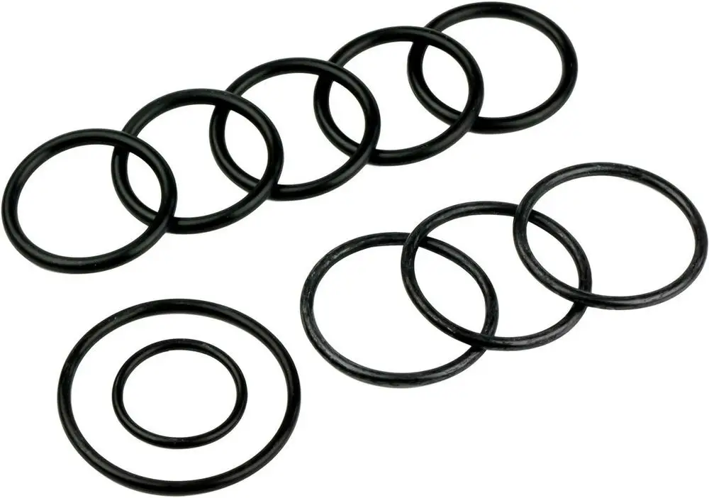 Bosch Dichtungssatz mit mehreren O-Ringen in verschiedenen Größen, angeordnet auf einem weißen Hintergrund. Die O-Ringe sind schwarz und bestehen aus elastischem Material.